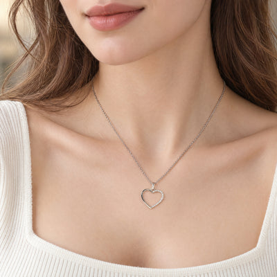 Natural Diamond Set Heart Pendant in 9ct White Gold