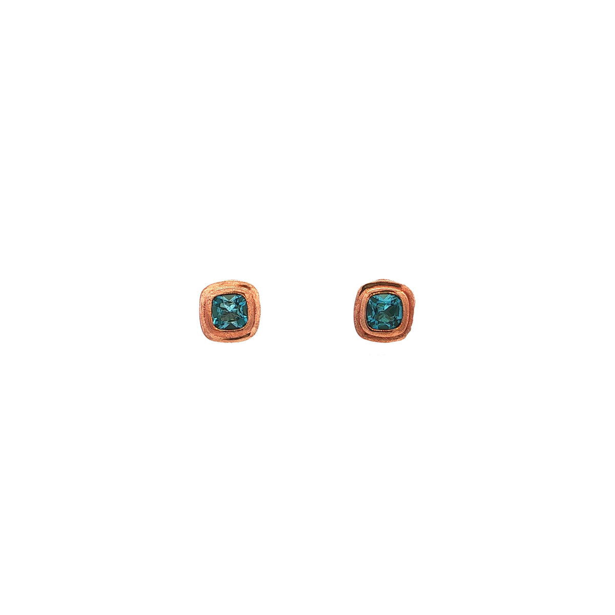 Blue Topaz Princess Cut Stud Earrings in 9ct Rose Gold
