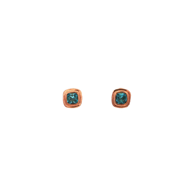 Blue Topaz Princess Cut Stud Earrings in 9ct Rose Gold