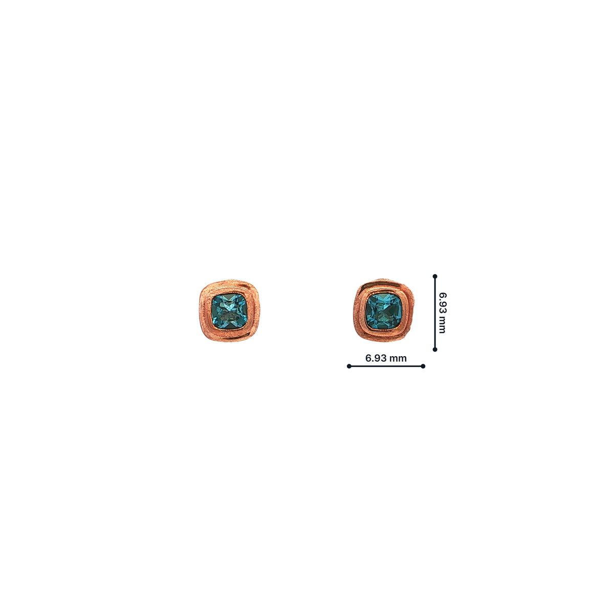 Blue Topaz Princess Cut Stud Earrings in 9ct Rose Gold
