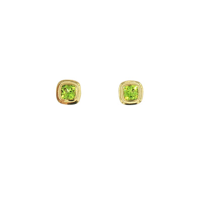 Peridot Princess Cut Stud Earrings in 9ct Yellow Gold