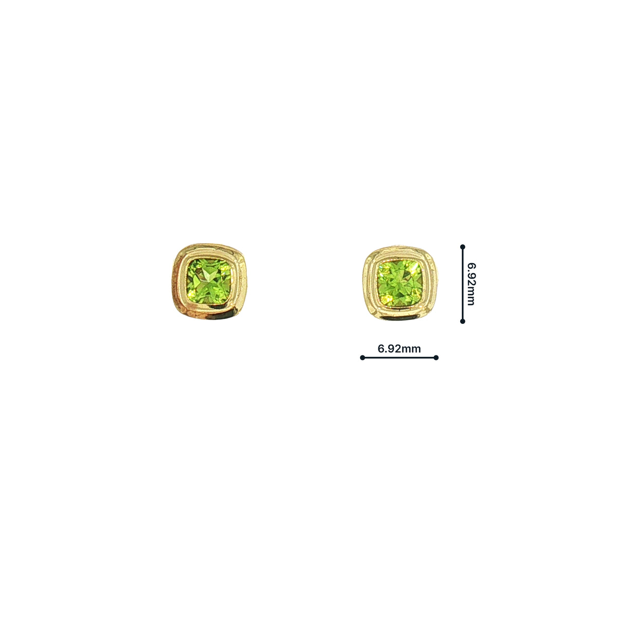 Peridot Princess Cut Stud Earrings in 9ct Yellow Gold