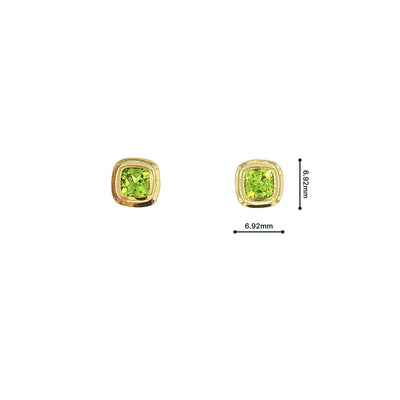 Peridot Princess Cut Stud Earrings in 9ct Yellow Gold