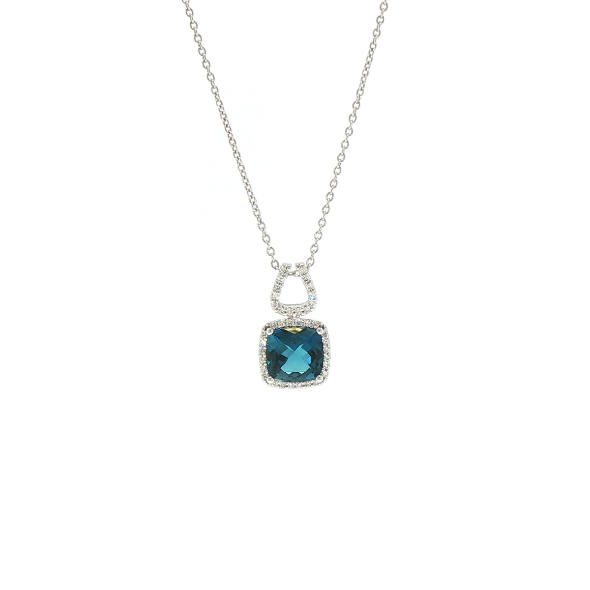 0.27 Natural Diamond & London Blue Topaz Drop Pendant in 9ct White Gold