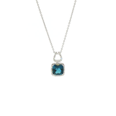 0.27 Natural Diamond & London Blue Topaz Drop Pendant in 9ct White Gold