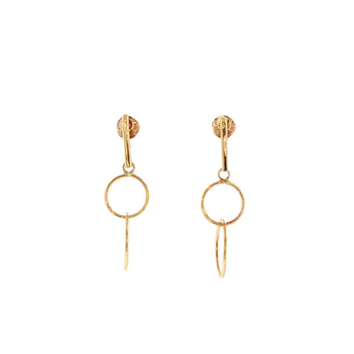 Double Circle Drop Earrings in 9ct Yellow Gold