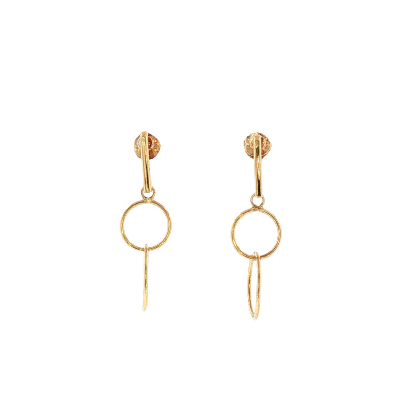 Double Circle Drop Earrings in 9ct Yellow Gold
