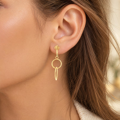 Double Circle Drop Earrings in 9ct Yellow Gold