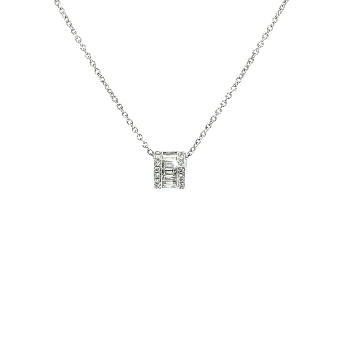 Natural Diamond Brilliant Cut and Bag Slider Pendant and Chain in 18ct White Gold