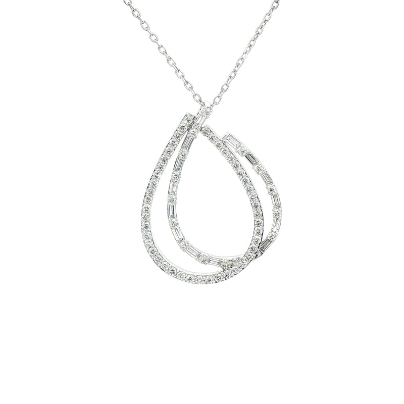 1.85ct Natural Diamond Brilliant and Baguette Double Pear Shape Pendant in 18ct White Gold
