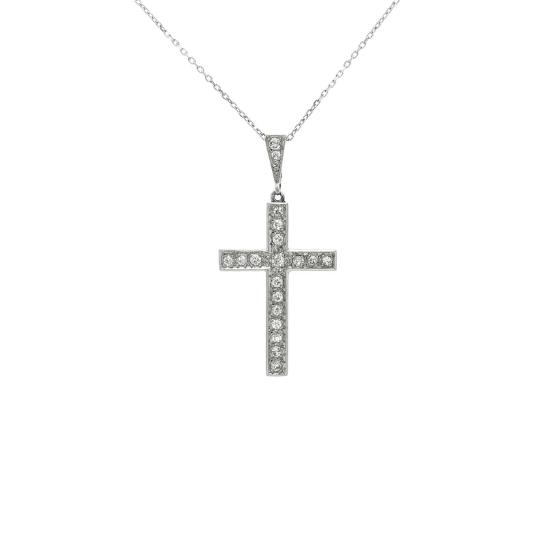 Vintage Natural Diamond Old Cut Cross Pendant in 18ct White Gold