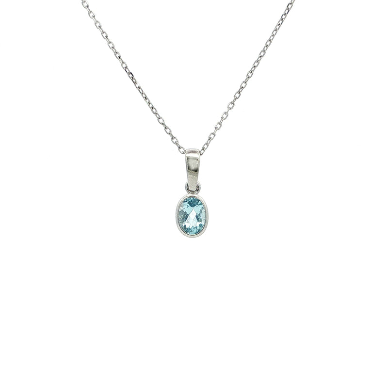 Oval Blue Topaz Pendant in 9ct White Gold
