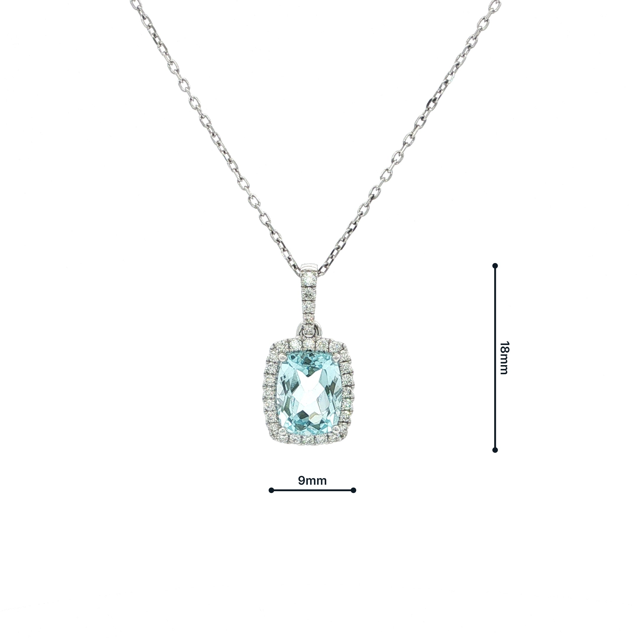 2.56ct Emerald-Cut Blue Topaz & 0.25ct Natural Diamond Halo Pendant in 18ct White Gold
