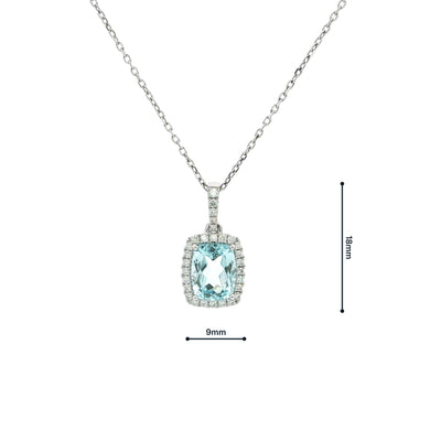 2.56ct Emerald-Cut Blue Topaz & 0.25ct Natural Diamond Halo Pendant in 18ct White Gold