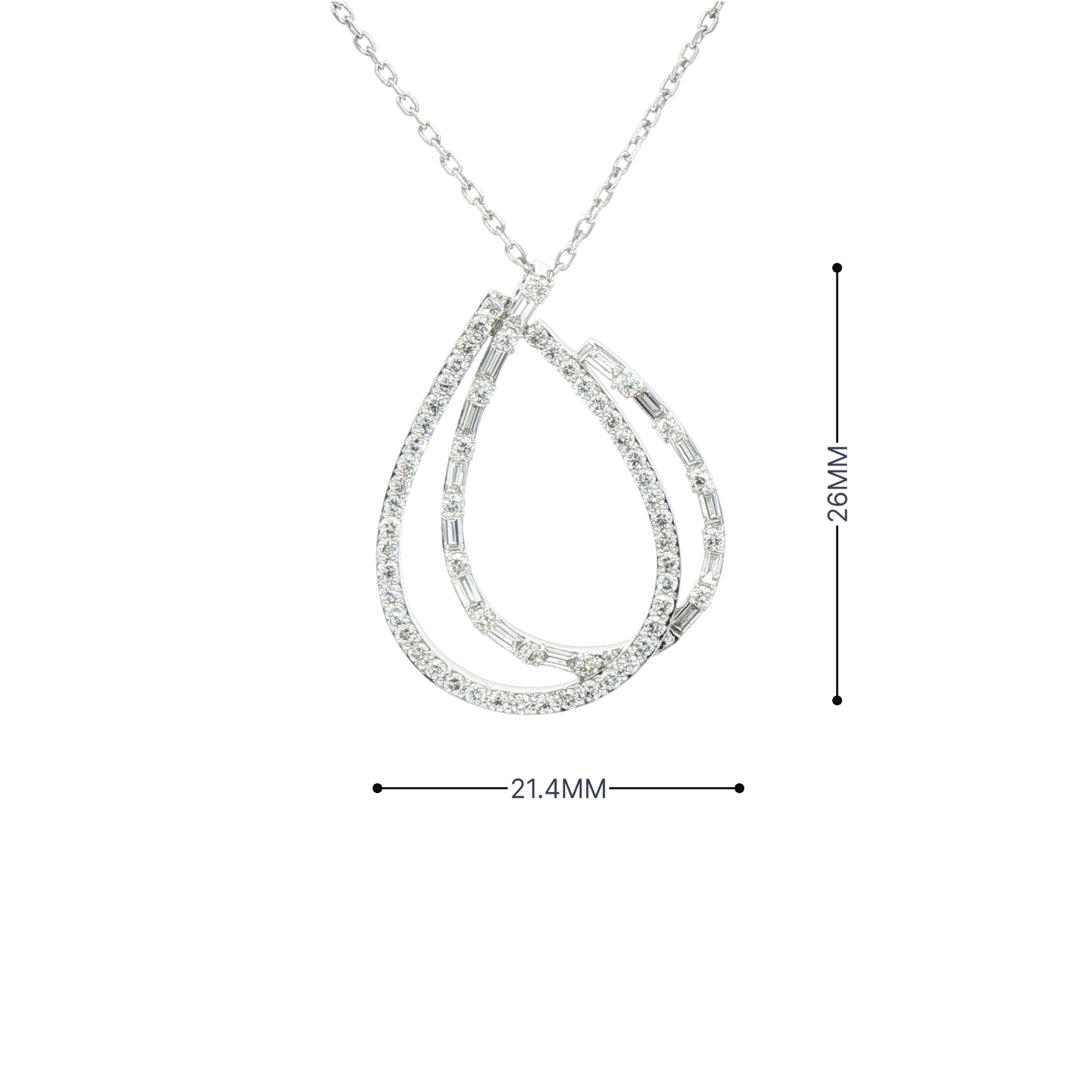 1.85ct Natural Diamond Brilliant and Baguette Double Pear Shape Pendant in 18ct White Gold