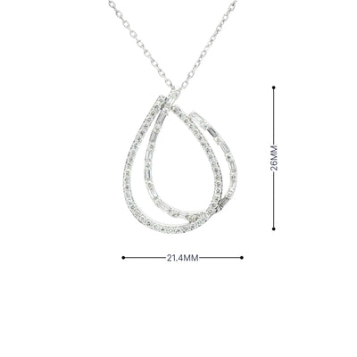 1.85ct Natural Diamond Brilliant and Baguette Double Pear Shape Pendant in 18ct White Gold