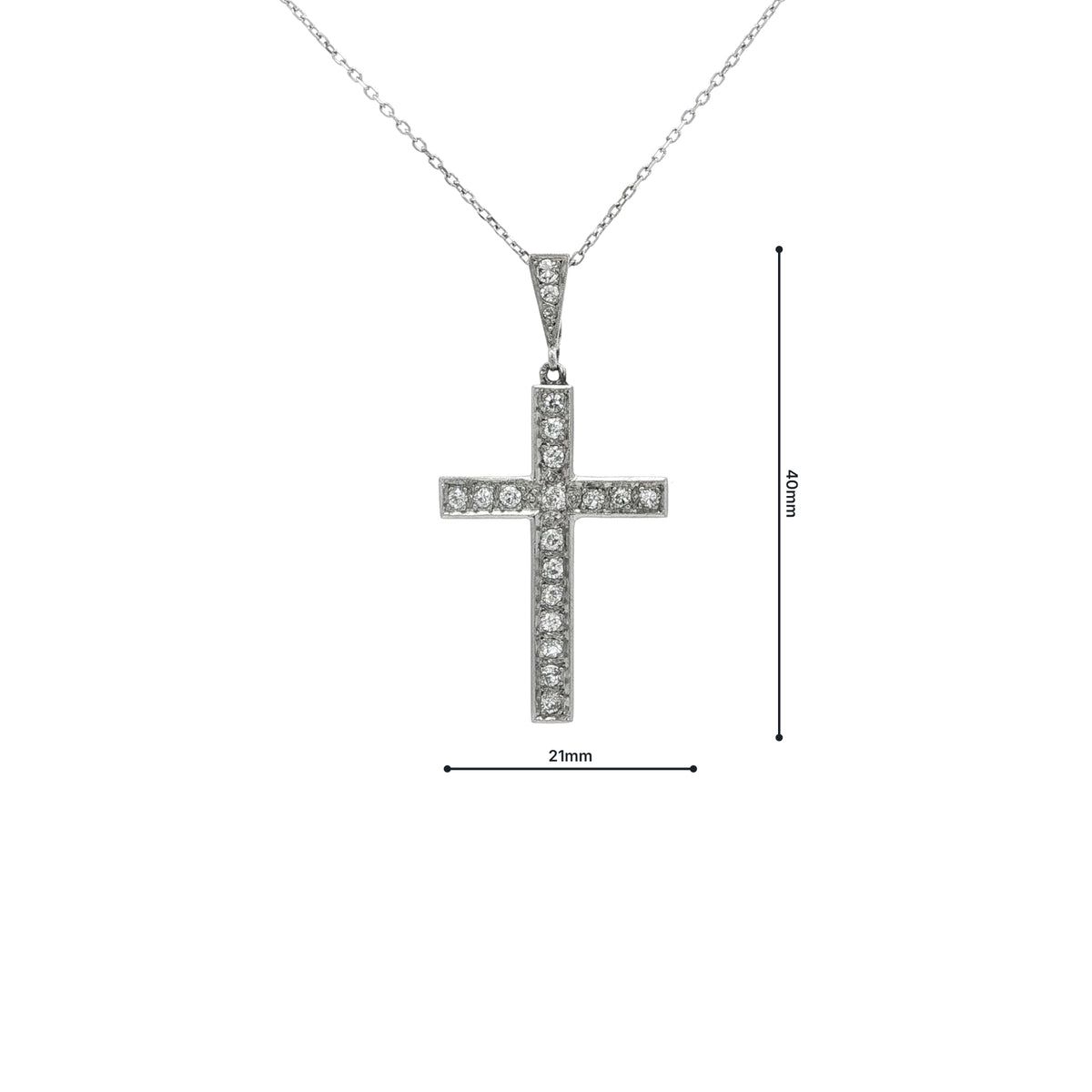 Vintage Natural Diamond Old Cut Cross Pendant in 18ct White Gold