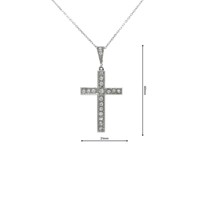 Vintage Natural Diamond Old Cut Cross Pendant in 18ct White Gold