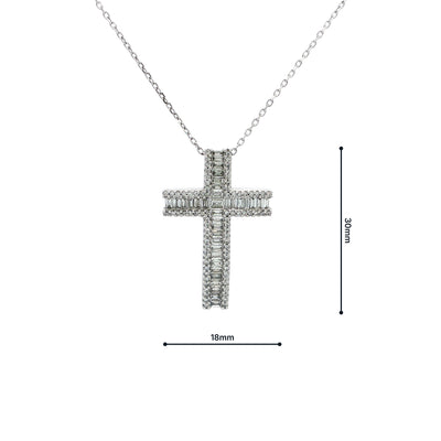 Vintage Baguette Cut and Round Natural Diamond Cross Chain in 18ct White Gold