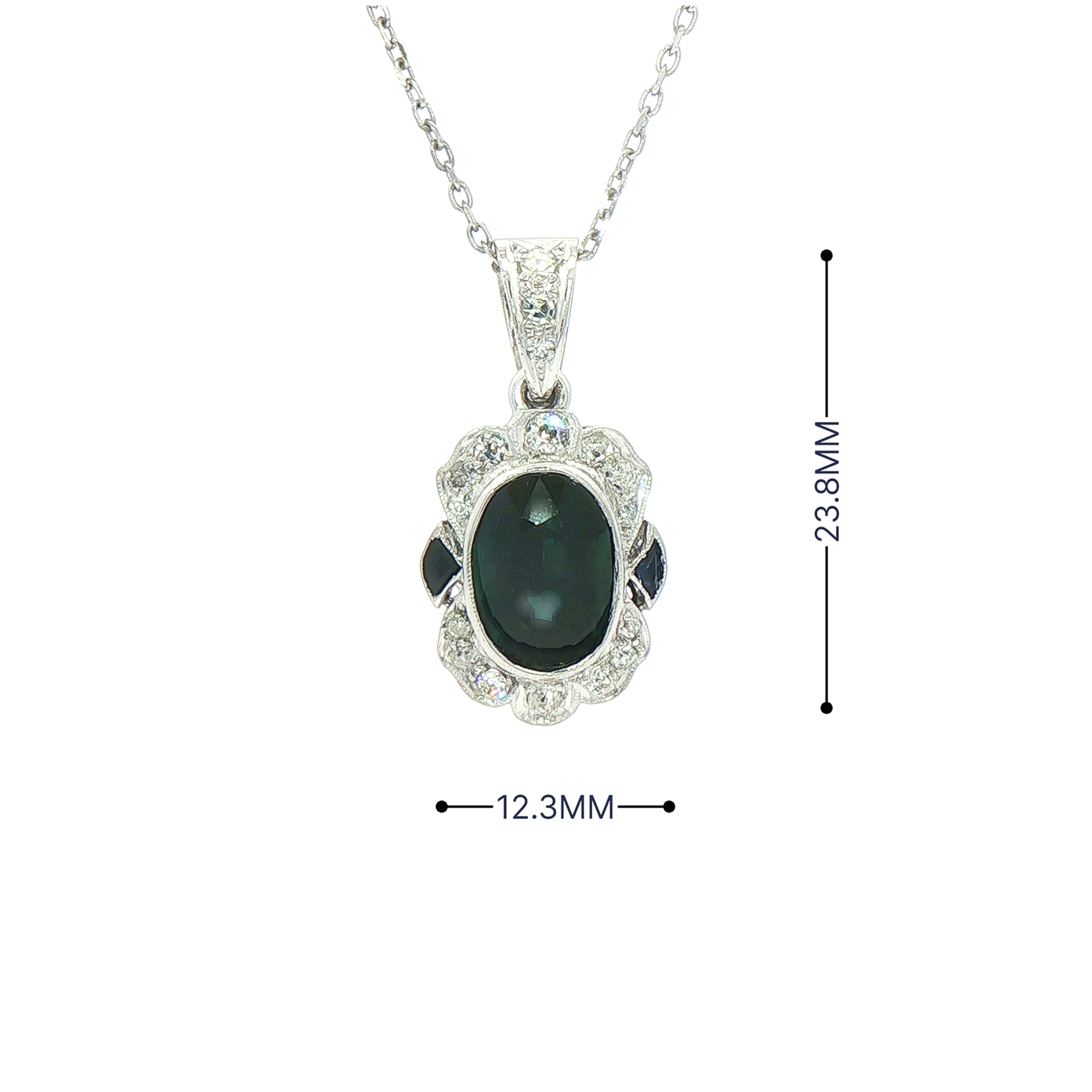3.05ct Sapphire & 0.20ct Natural Diamond Antique Style Pendent in 18ct White Gold