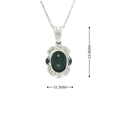 3.05ct Sapphire & 0.20ct Natural Diamond Antique Style Pendent in 18ct White Gold