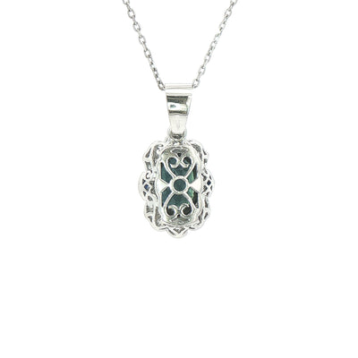 3.05ct Sapphire & 0.20ct Natural Diamond Antique Style Pendent in 18ct White Gold
