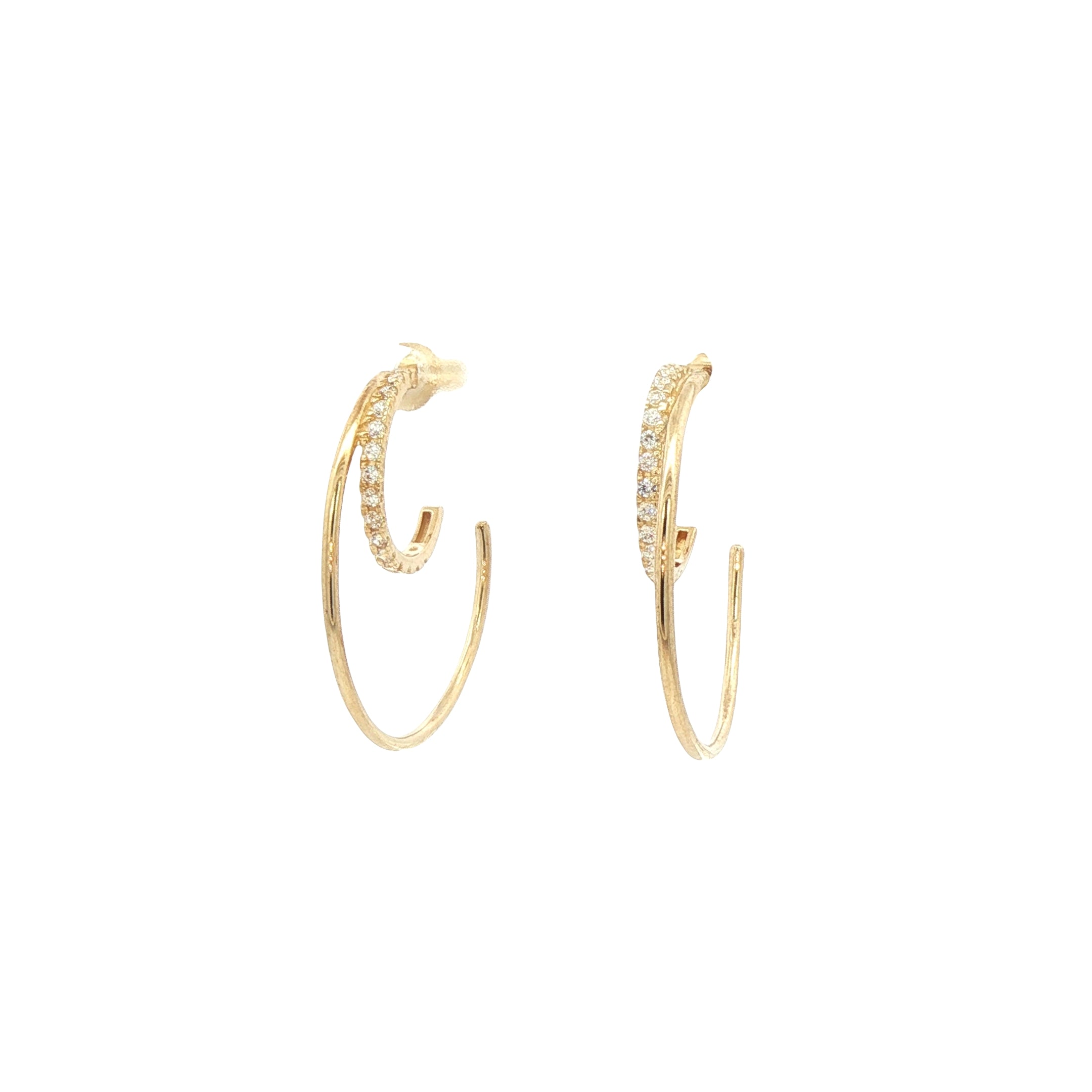 Cubic Zirconia Double Hoop Earrings in 9ct Yellow Gold