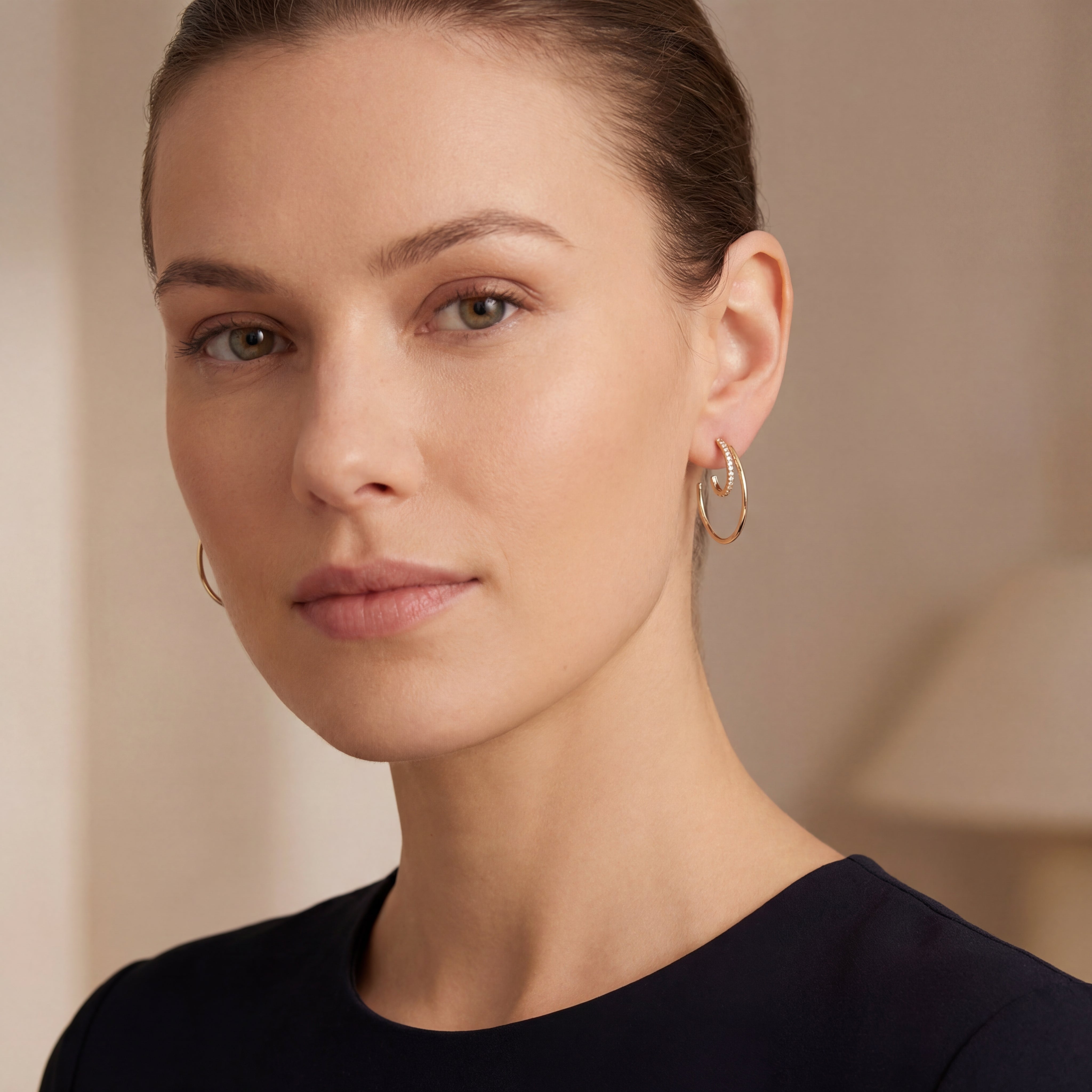 Cubic Zirconia Double Hoop Earrings in 9ct Yellow Gold