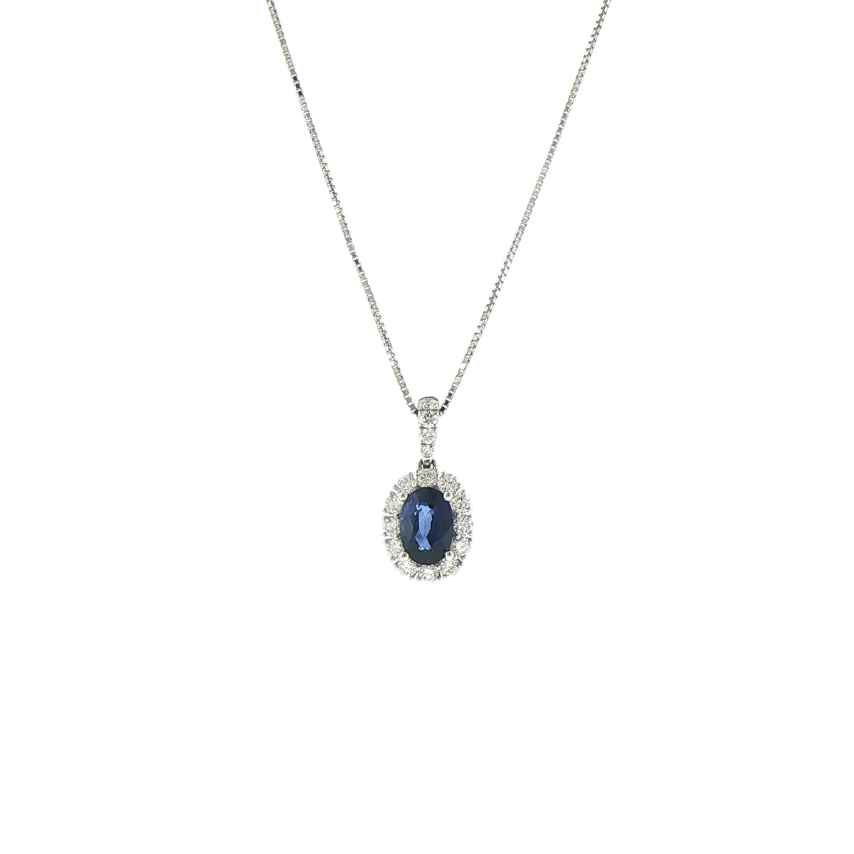 0.56ct Natural Diamond and 1.39ct Sapphire Oval Cut Pendant in 18ct Gold