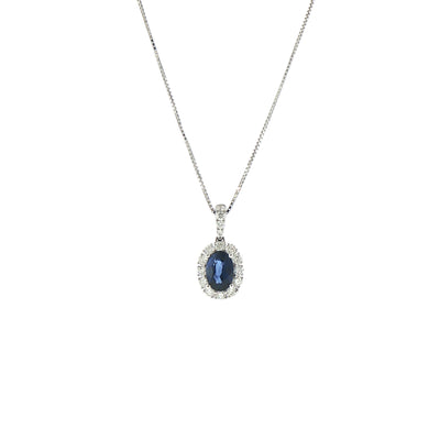0.56ct Natural Diamond and 1.39ct Sapphire Oval Cut Pendant in 18ct Gold