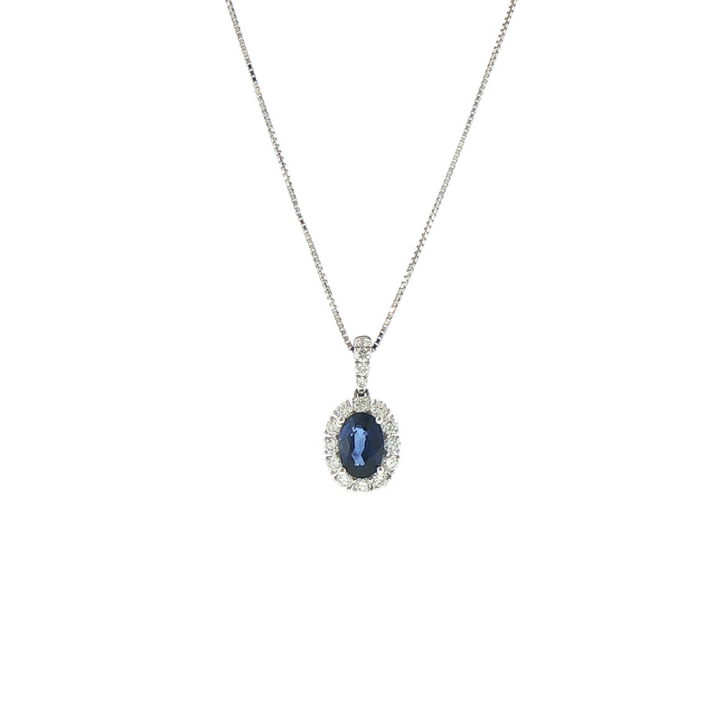 0.56ct Natural Diamond and 1.39ct Sapphire Oval Cut Pendant in 18ct Gold