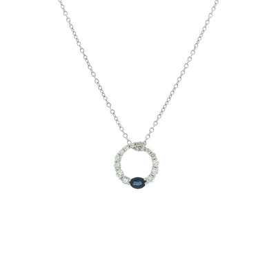 Sapphire and Natural Diamond Open Circle Pendant in 18ct White Gold