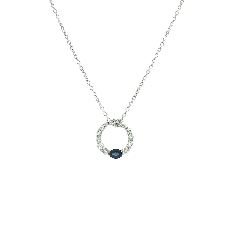 Sapphire and Natural Diamond Open Circle Pendant in 18ct White Gold