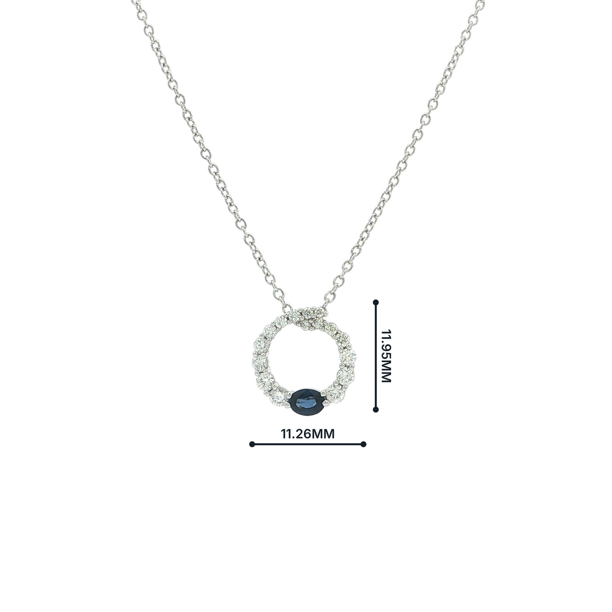 Sapphire and Natural Diamond Open Circle Pendant in 18ct White Gold