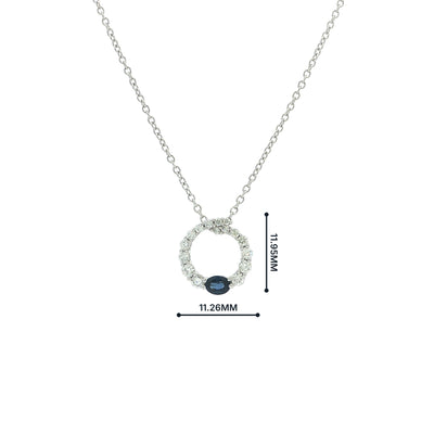 Sapphire and Natural Diamond Open Circle Pendant in 18ct White Gold