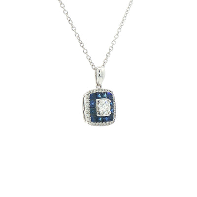 S0.54CT D0.25ct Sapphire And Diamond Cushion Shaped Target Pendant in 18ct White Gold