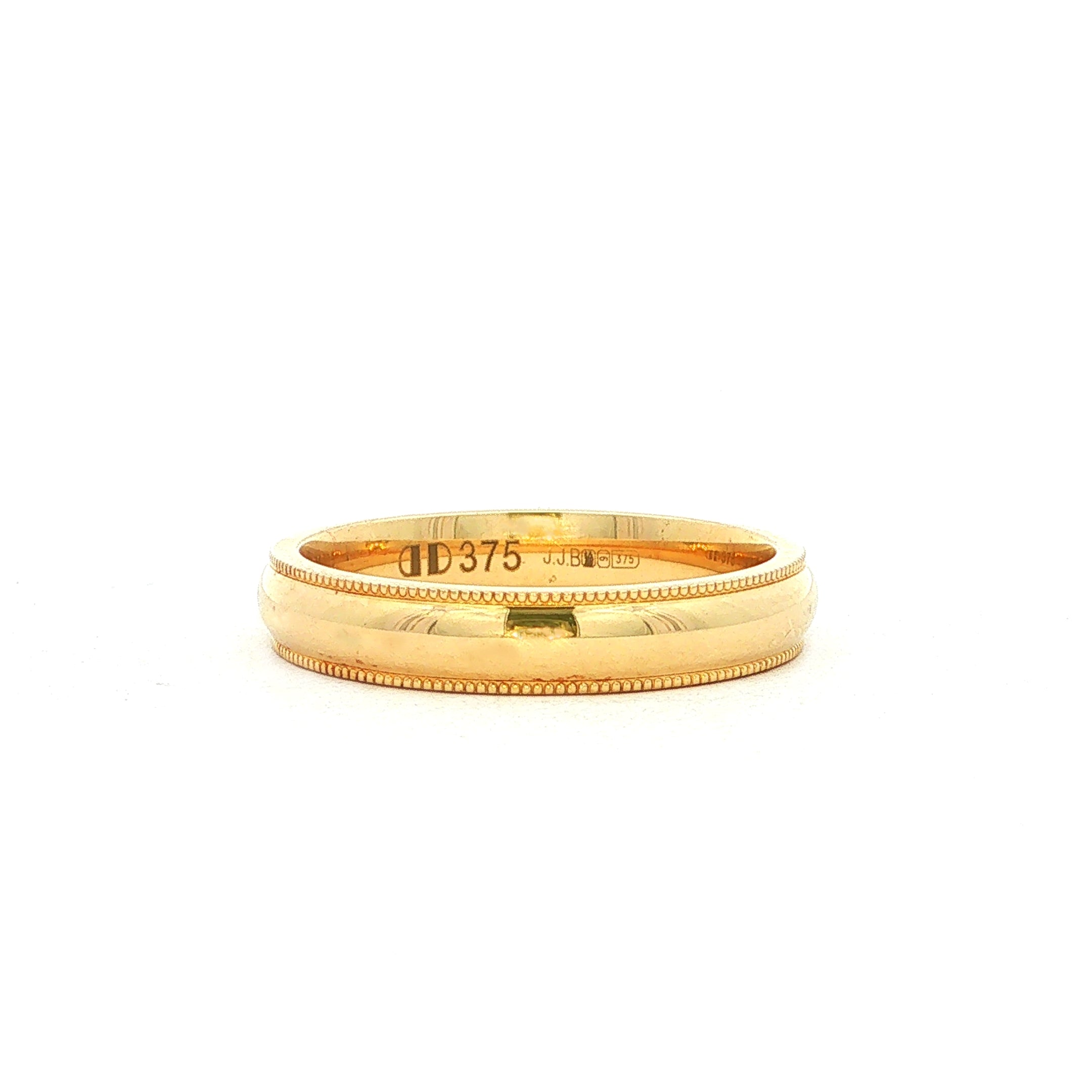 9ct Yellow Gold 4mm Beaded Edge Gents Wedding Band Ring