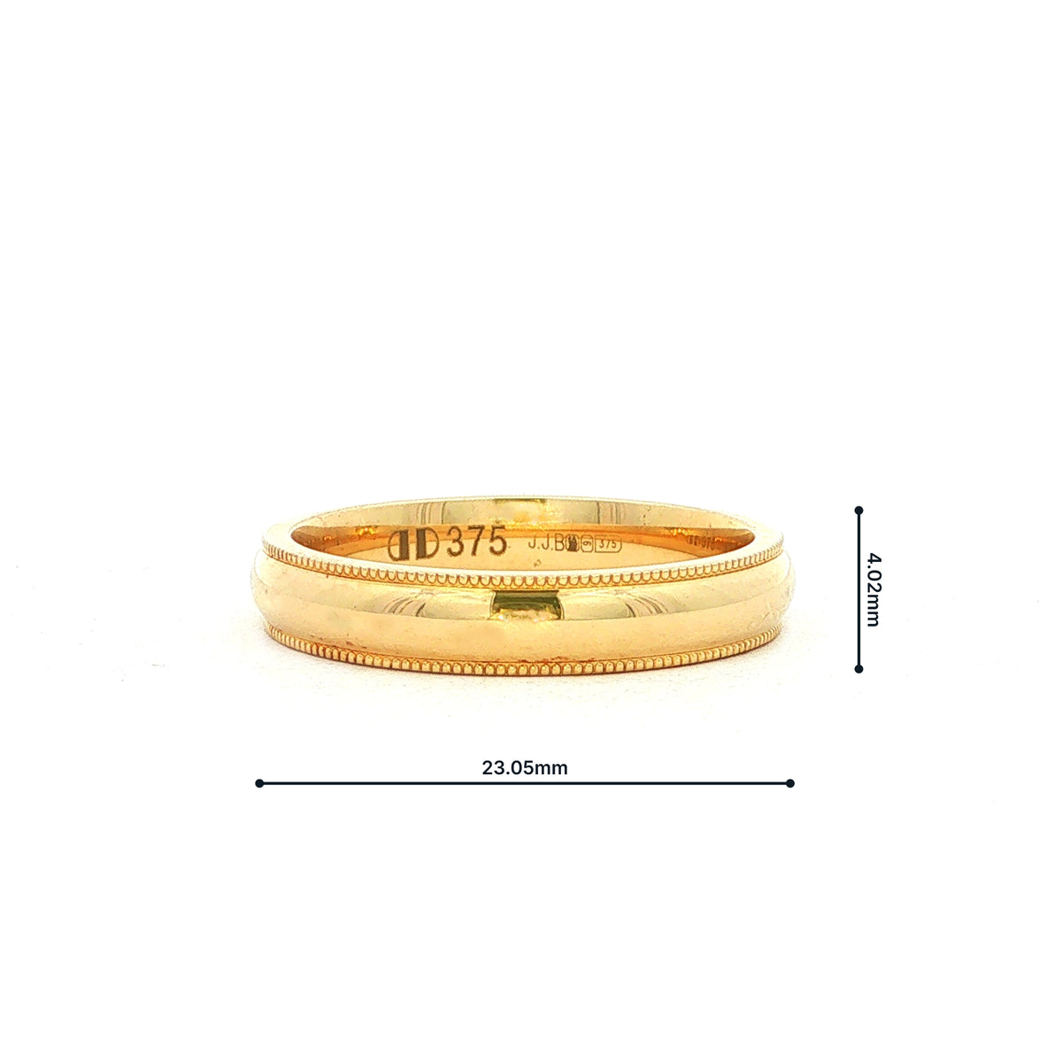 9ct Yellow Gold 4mm Beaded Edge Gents Wedding Band Ring