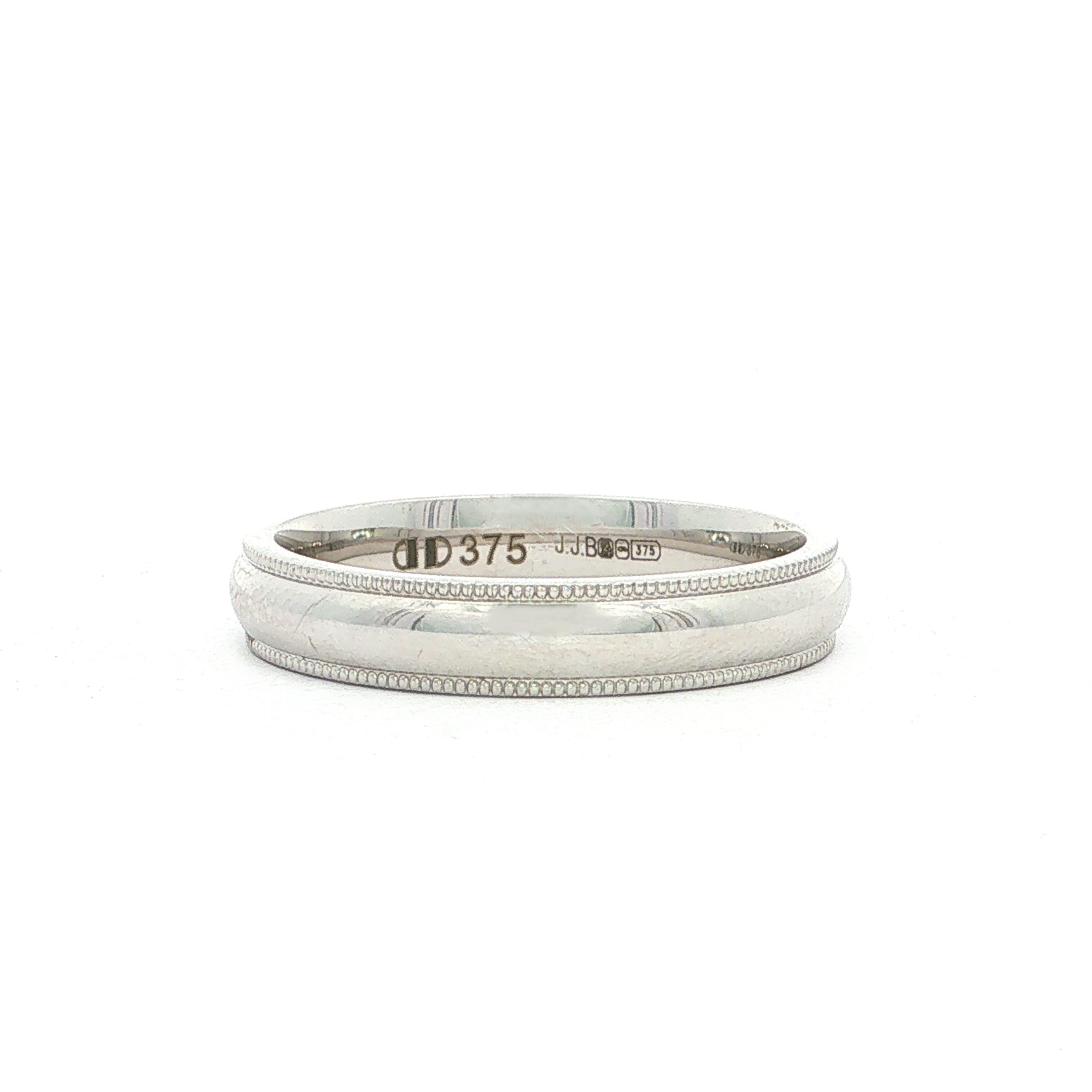 9ct White Gold 4mm Beaded Edge Ladies Wedding Band Ring