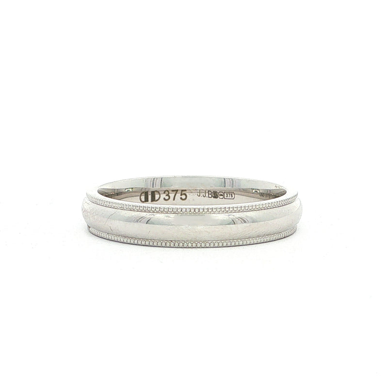 9ct White Gold 4mm Beaded Edge Ladies Wedding Band Ring