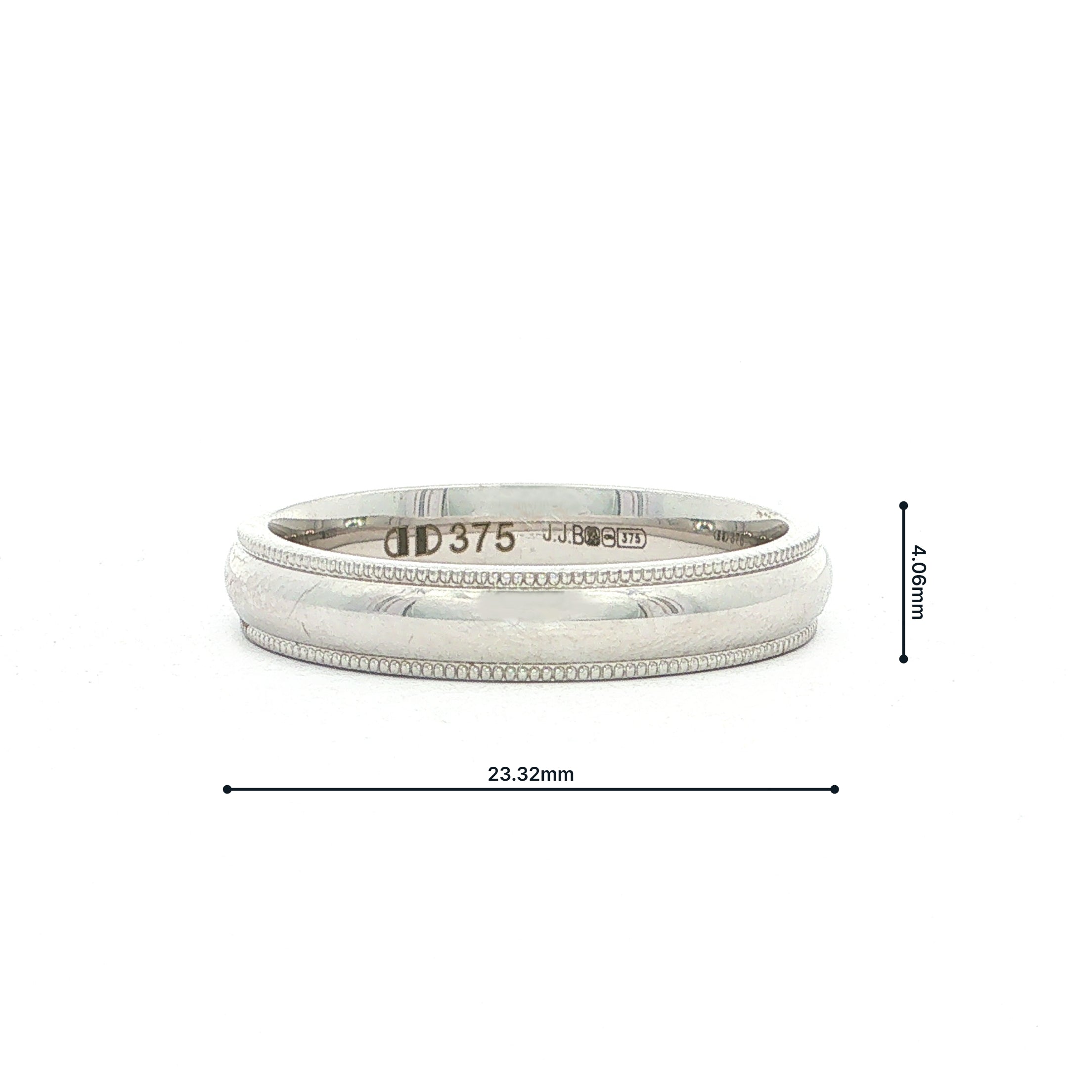 9ct White Gold 4mm Beaded Edge Ladies Wedding Band Ring