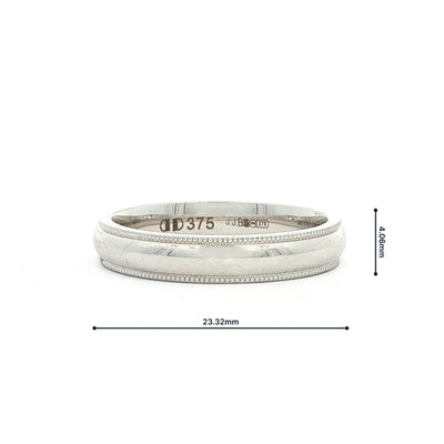9ct White Gold 4mm Beaded Edge Ladies Wedding Band Ring