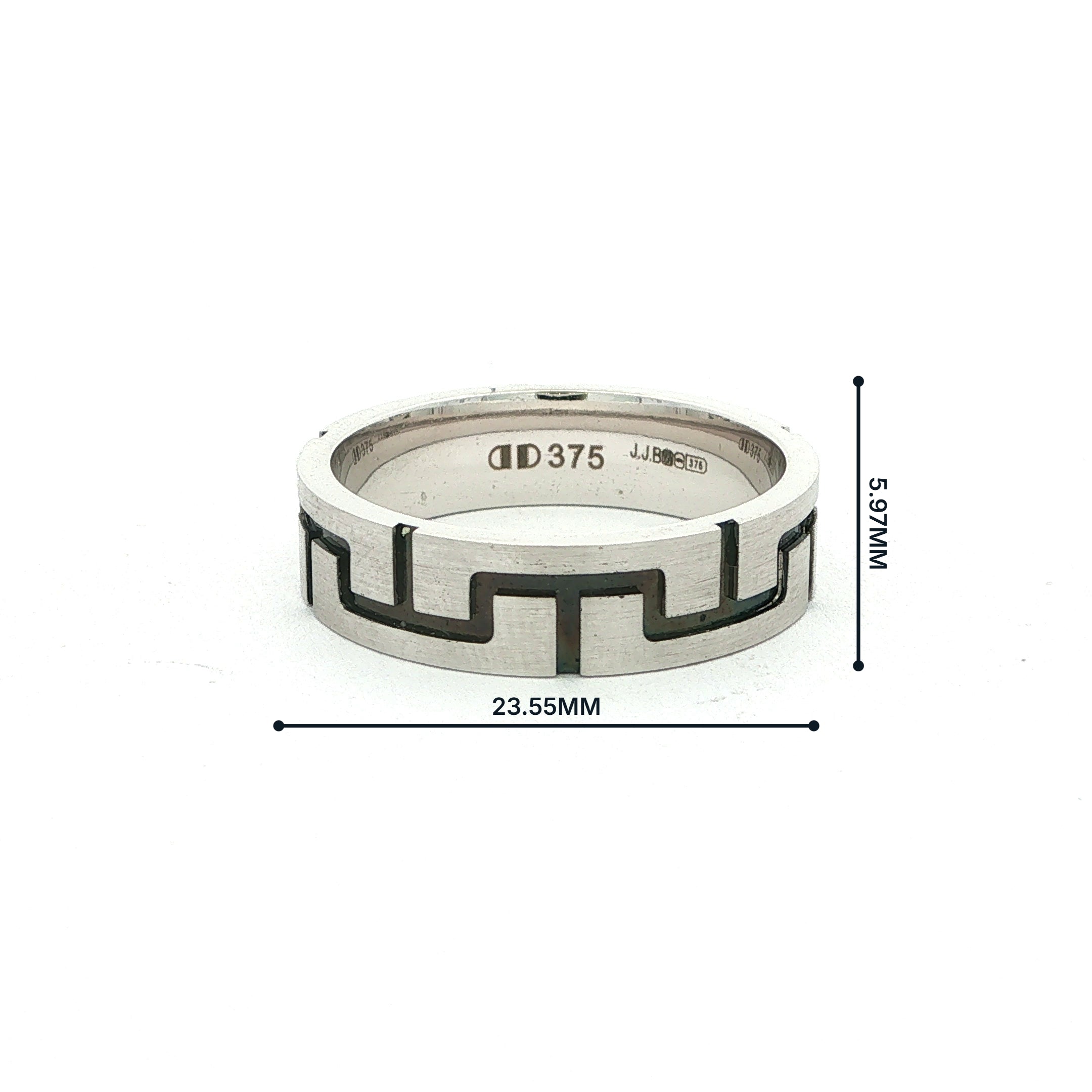 9ct White Gold 6mm Geometric Pattern Band Ring