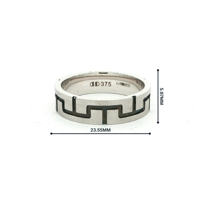 9ct White Gold 6mm Geometric Pattern Band Ring
