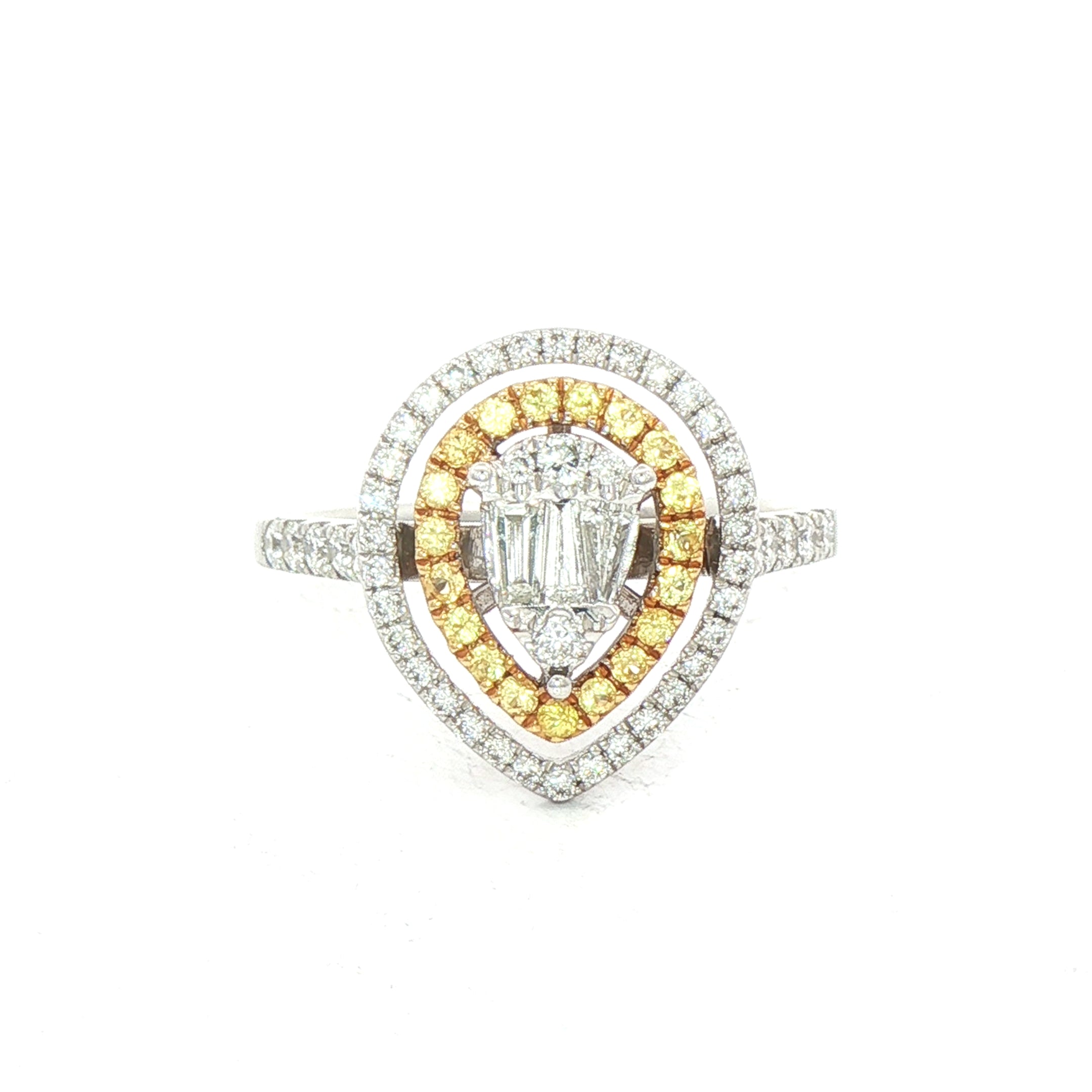 Diamond and Yellow Sapphire Pear Dress Ring in 18ct White Gold