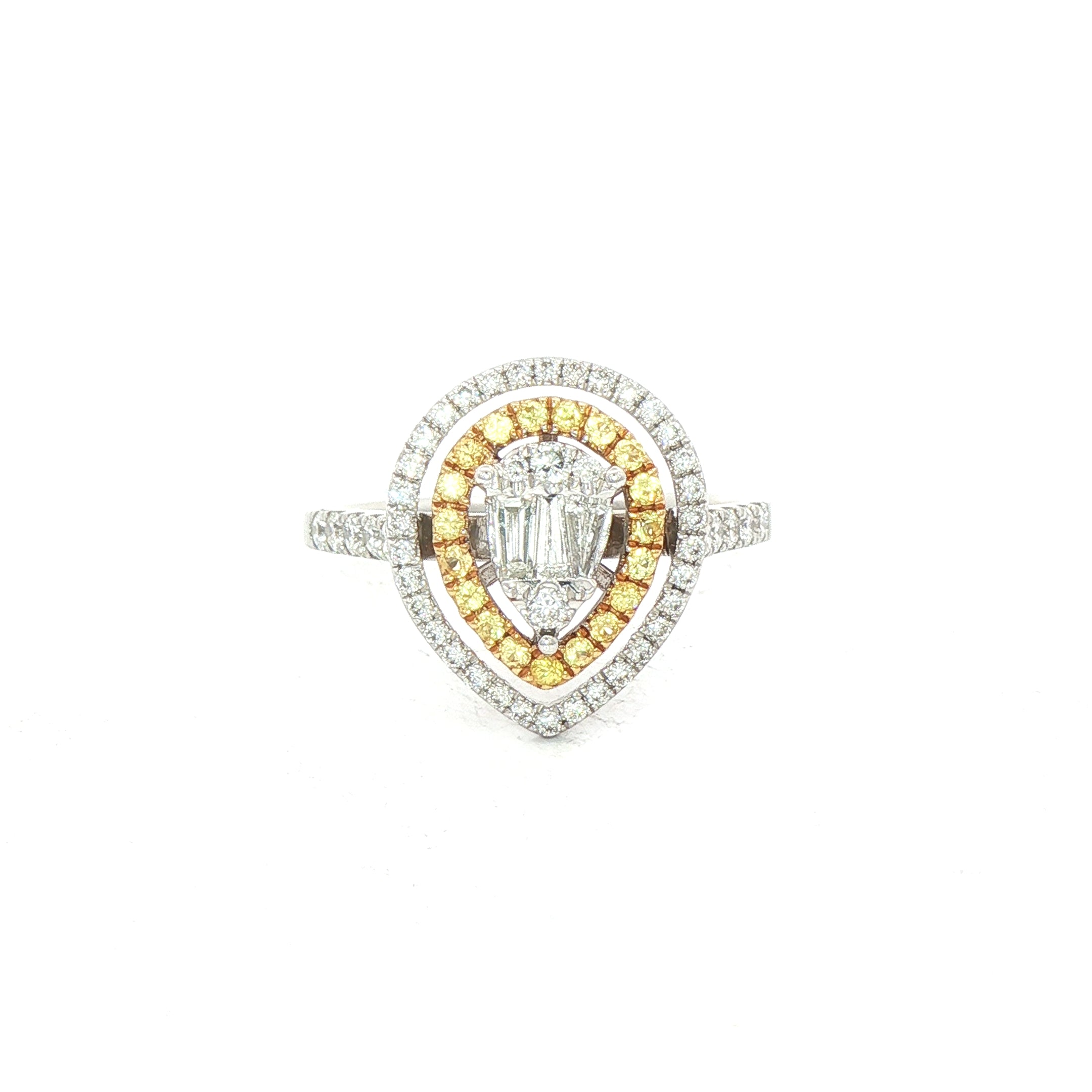 Diamond and Yellow Sapphire Pear Dress Ring in 18ct White Gold