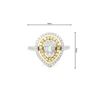 Diamond and Yellow Sapphire Pear Dress Ring in 18ct White Gold