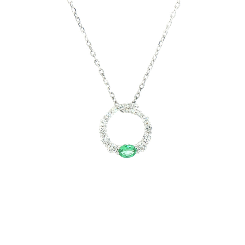 0.11ct Oval Cut Emerald and 0.31ct Diamond Set Pendant in 18ct White Gold