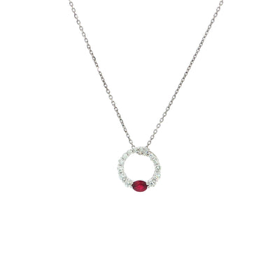 0.20ct Oval Cut Ruby and 0.32ct Natural Diamond Set Pendant in 18ct White Gold