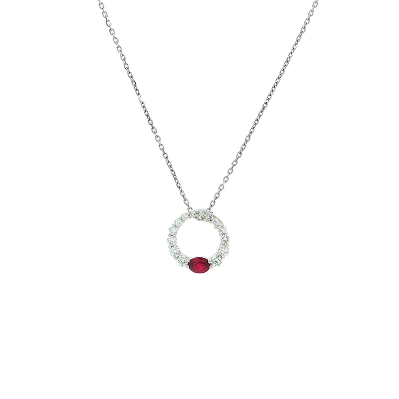 0.20ct Oval Cut Ruby and 0.32ct Natural Diamond Set Pendant in 18ct White Gold